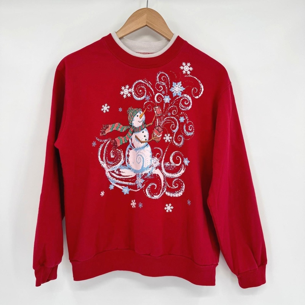 Decorated Originals Red Snowman Gift Box Christmas Crewneck Sweatshirt Women's M